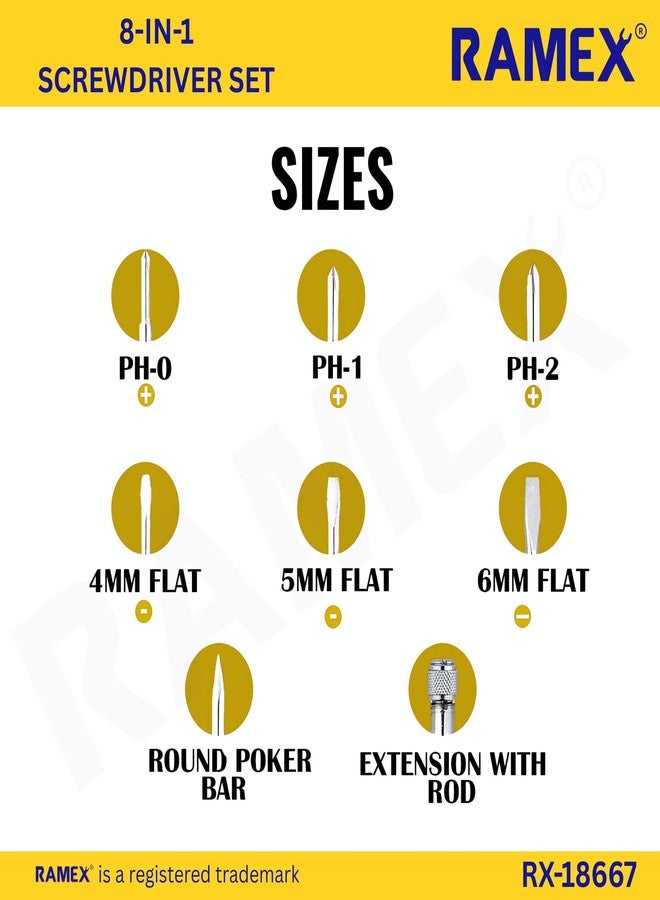 Ramex طقم مفكات براغي من رامكس، طقم أدوات مفكات براغي، طقم أدوات مفكات براغي مكون من 8 قطع مع علبة، طقم مفكات براغي قياسي (عبوة من 8 قطع) - Image 3